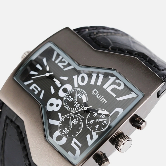 New Black Men's Oulm Dual Time zone sports watch - Picture 2 of 3